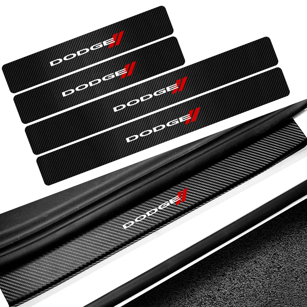

4 шт., наклейки на пороги автомобиля с логотипом, углеродное волокно, передние и задние наклейки против царапин для Dodge SXT RAM Dart Nitro SRT Challenger Charger