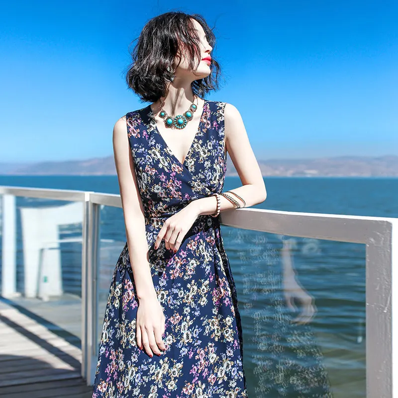 

Женское платье с цветочным принтом, летнее приталенное платье с богемным принтом, Пляжное платье для морского курорта