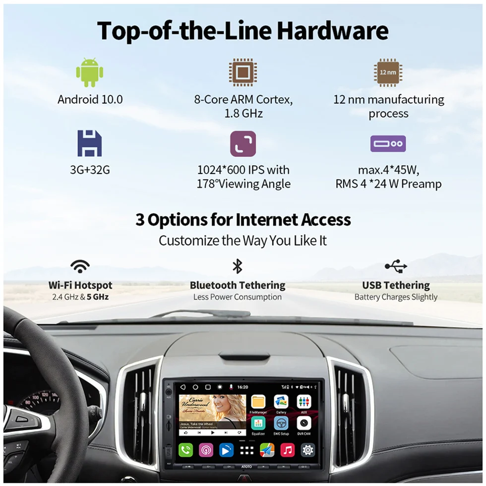 ATOTO 7-дюймовый 2Din Android автомобильный стерео беспроводной экран для Apple Carplay Auto Audio