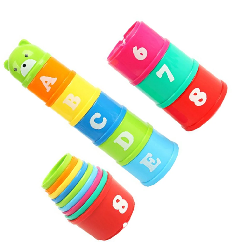 

Nesting Bucket Cup Printed Bear Numbers Letter Stackable Cup Bathtub Beach Building for Children Kids