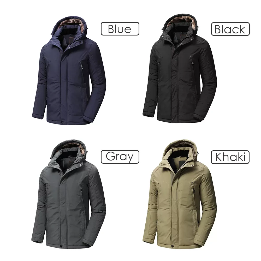2022 Winter New Long Casual Thick Fleece Hooded Waterproof Parkas Coat Men Outwear Fashion Pockets Parka 46-58
