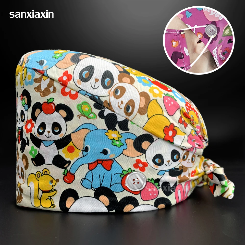 

Unisex Dentist Doctor Scrubs Caps Pet Grooming Nursing Hats Cleaning Practice Nursing Caps Laboratory Cartoon Printing Work Hats
