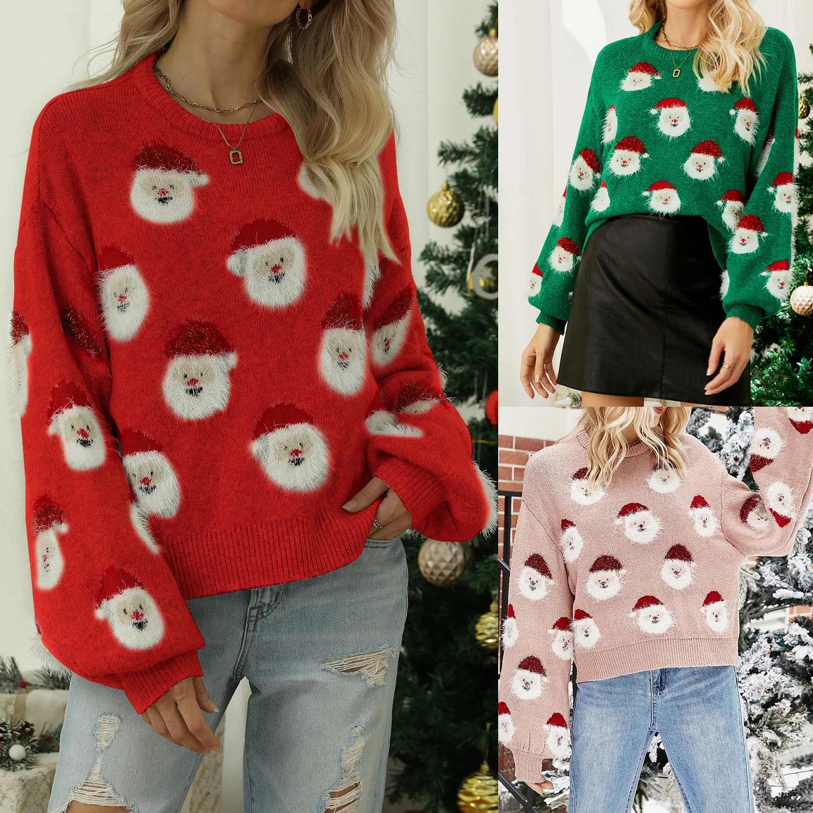 

Cosplay Santa Claus Christmas Party Jumper Long Sleeve Women Knitted Jumper Print Crew Neck Fashion Simple Leisure Sweatshirt