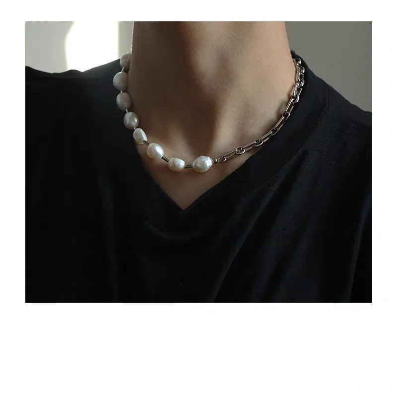 Ожерелье-чокер женское из латуни с белым золотом и натуральным барочным жемчугом