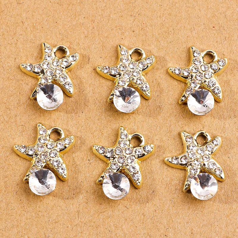 

10pcs 15x16mm Cute Alloy Crystal Starfish Charms Pendants for Making Necklace Earrings DIY Keychains Jewelry Findings Accessory