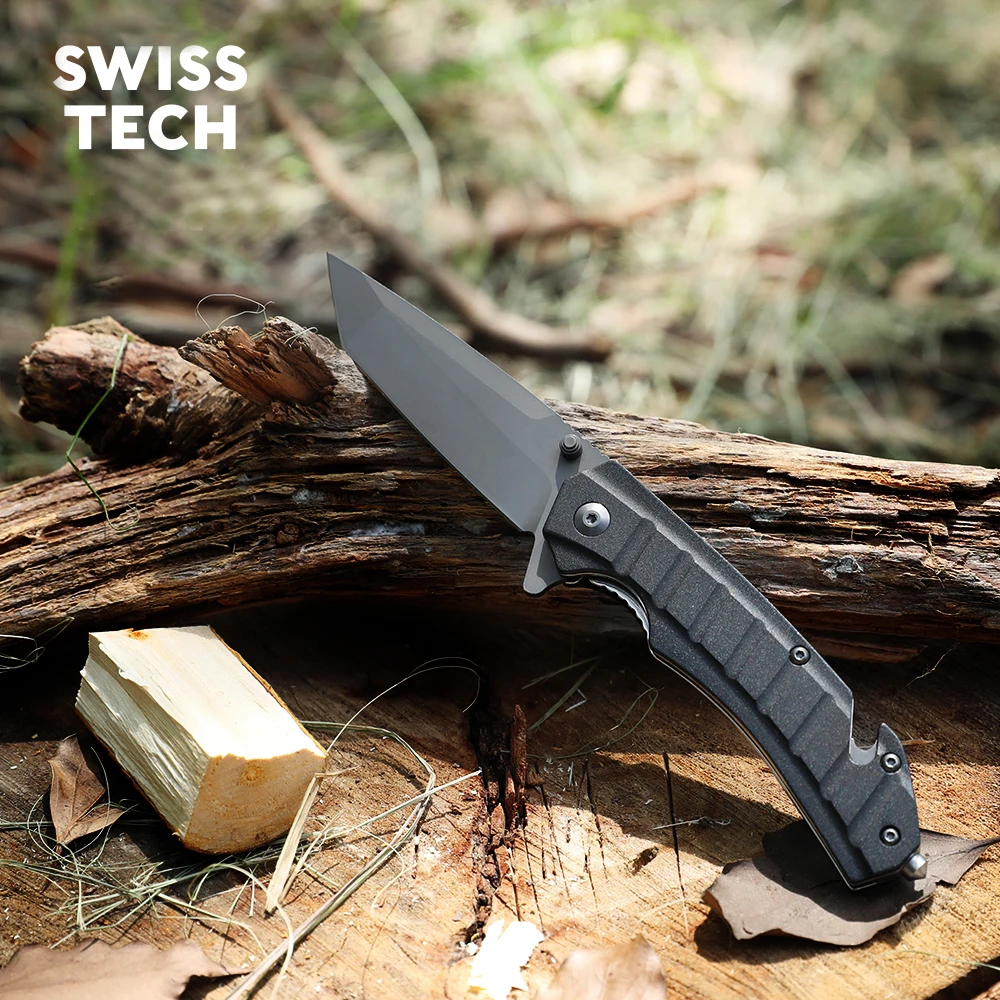 

Складной нож SWISS + TECH-Bearing с черной алюминиевой ручкой, нож для кемпинга, ножи для выживания на открытом воздухе, Охотничий Тактический нож, 4,75 дюйма