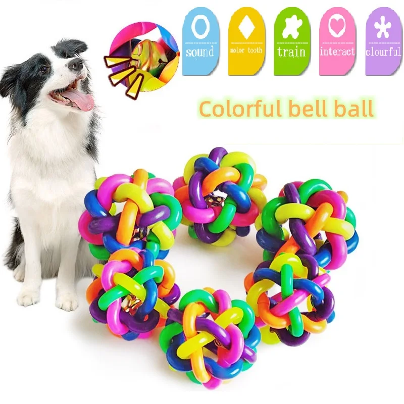 

Dog Toys Interactive Ball for Dogs Colorful Bell Balles Sounding Dog Accessories Puppy Ball Thermoplastic Rubber Chiens