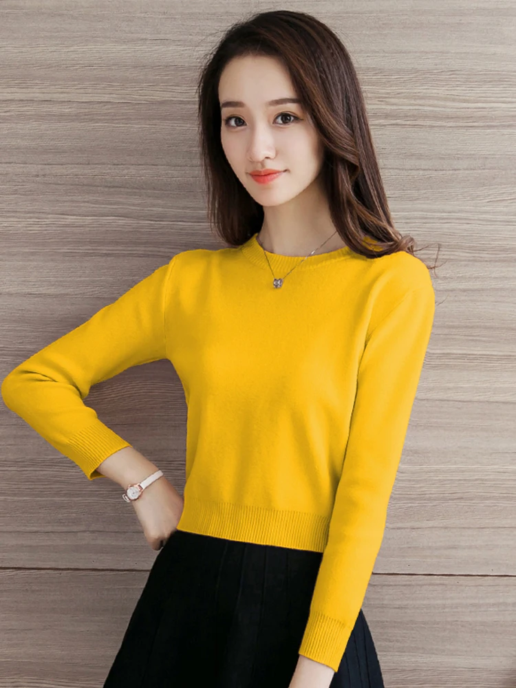 Белый пуловер женский короткий свитер с высокой талией утолщенный маленький