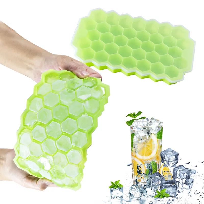 

37 Cavity Honeycomb Ice Cube Trays Reusable Silicone Ice Cube Mold BPA Free Ice Maker with Removable Lids