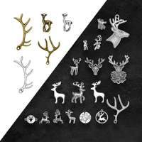 antique silver plated christmas deer antlers charms xmas elk pendant for diy jewelry making supplies wholesale items resale bulk