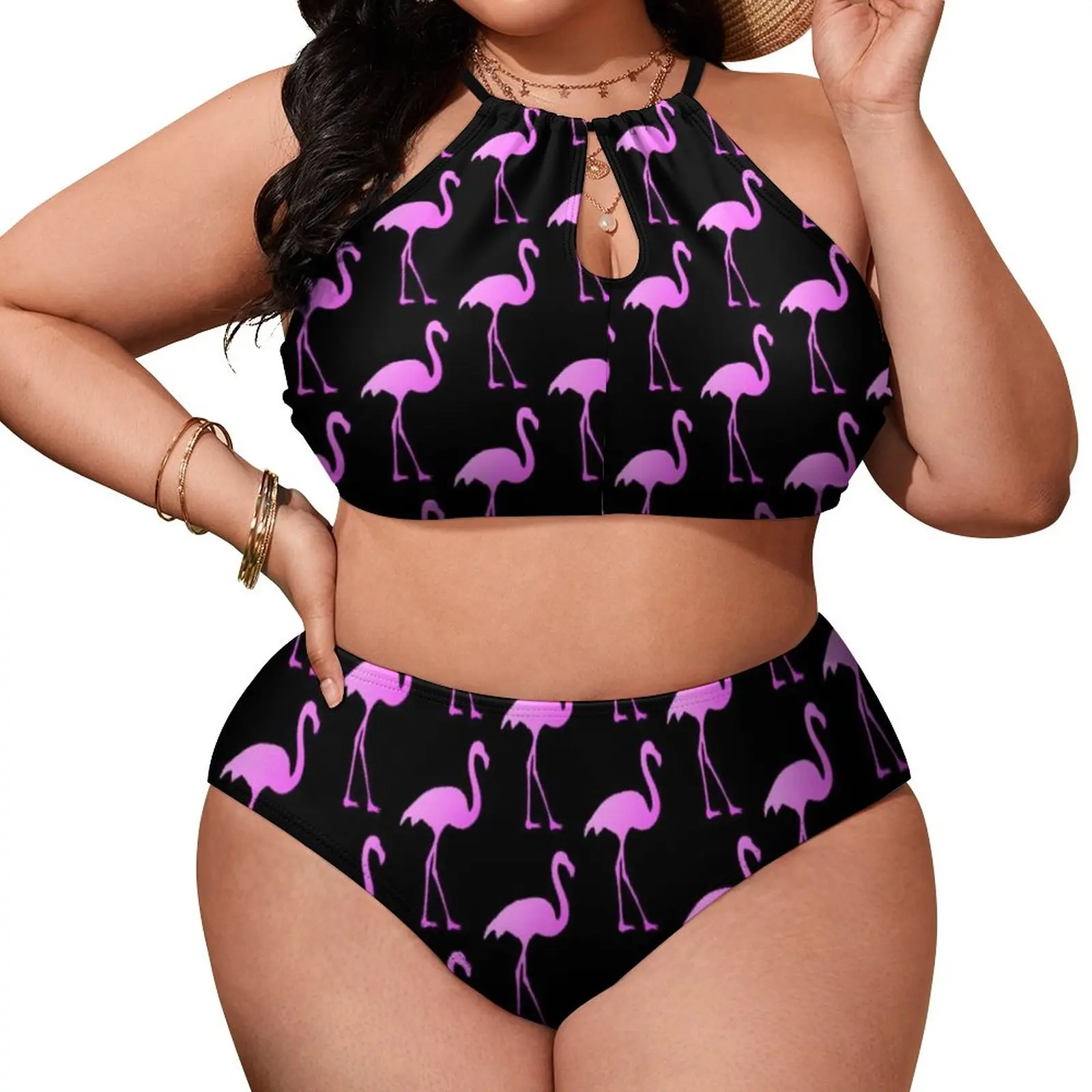 

Женский купальник с принтом в виде птиц, розового фламинго