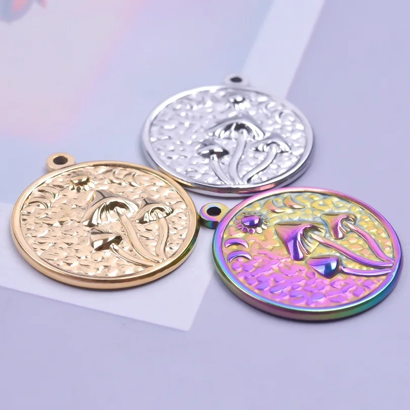 

WZNB 5Pcs Stainless Steel Charms Moon Sun Charms Mushroom Round Pendant For Jewelry Making DIY Bracelet Necklace Accessories