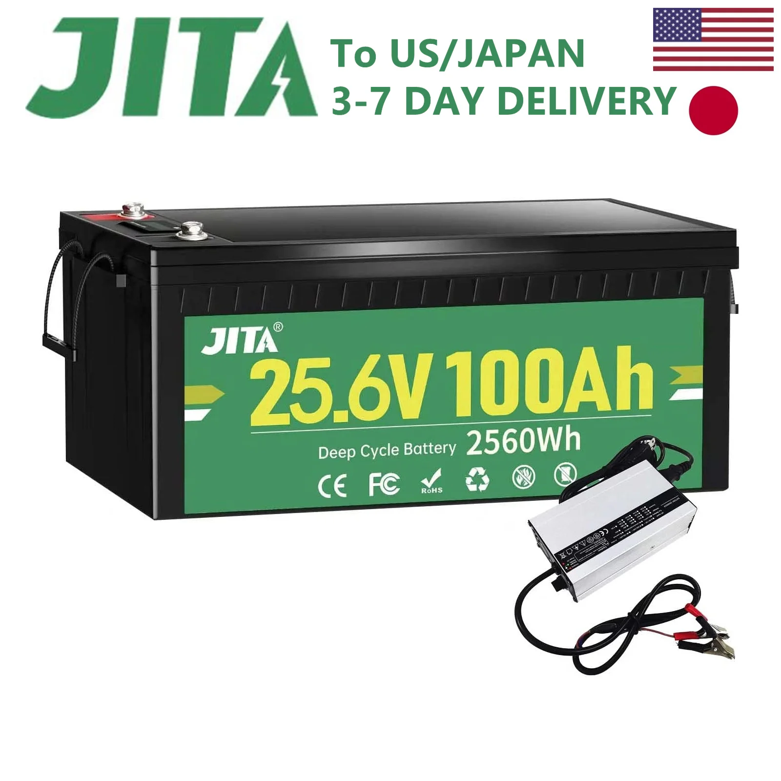 

JITA 24V 100Ah LiFePO4 Battery Built-in 100A BMS Lithium Battery for Replacing Most of Backup Power Home Energy Storage Off-Grid