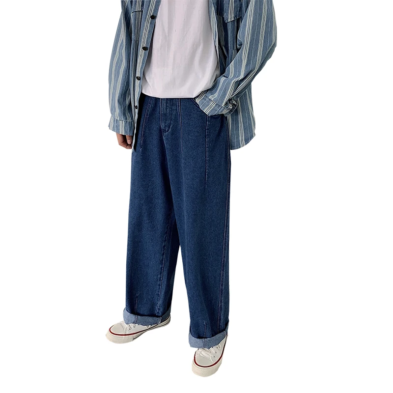 Spot Jeans Men's and Women's Oversized Loose Wide-Leg Pants Fashion Slimming Daddy Pants A353-1-NK35-P55 Blue men's