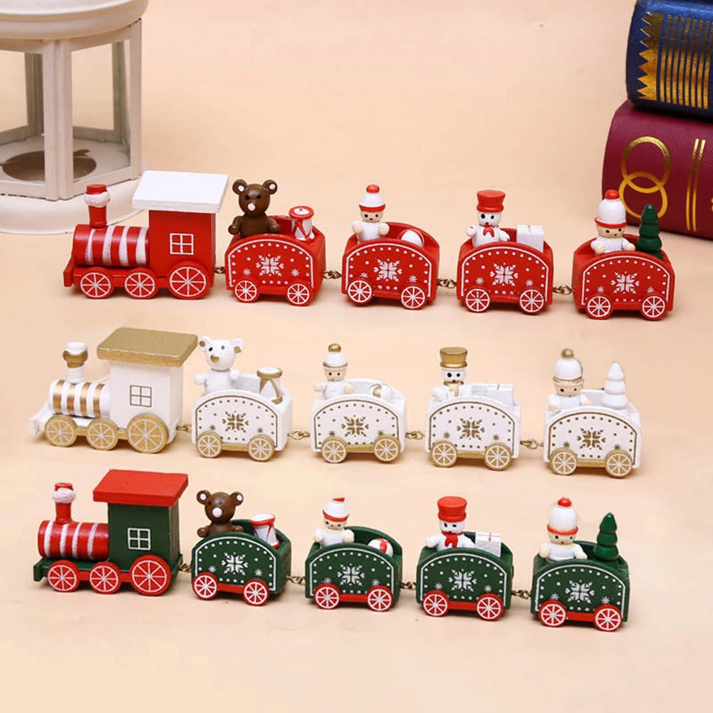 

Рождественское деревянное украшение для поезда, милая окрашенная игрушка, поезд с Санта-Клаусом, снеговиком, поделки для нового года, рожде...