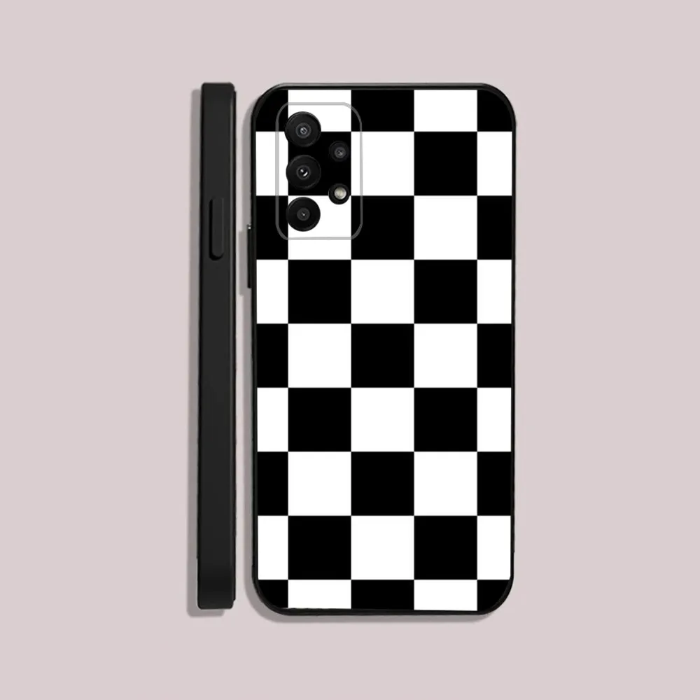 Checkerboard checked Board Phone Case For Samsung S25 23 22 30 24 10 9 Ultra Plus Lite FE 5G Black Soft