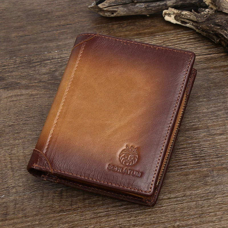 Genuine Leather Men Short Brand Purse Fashion Classic Style Credit Bank Card Holder First Layer of Cowhide RFID Custom Wallet