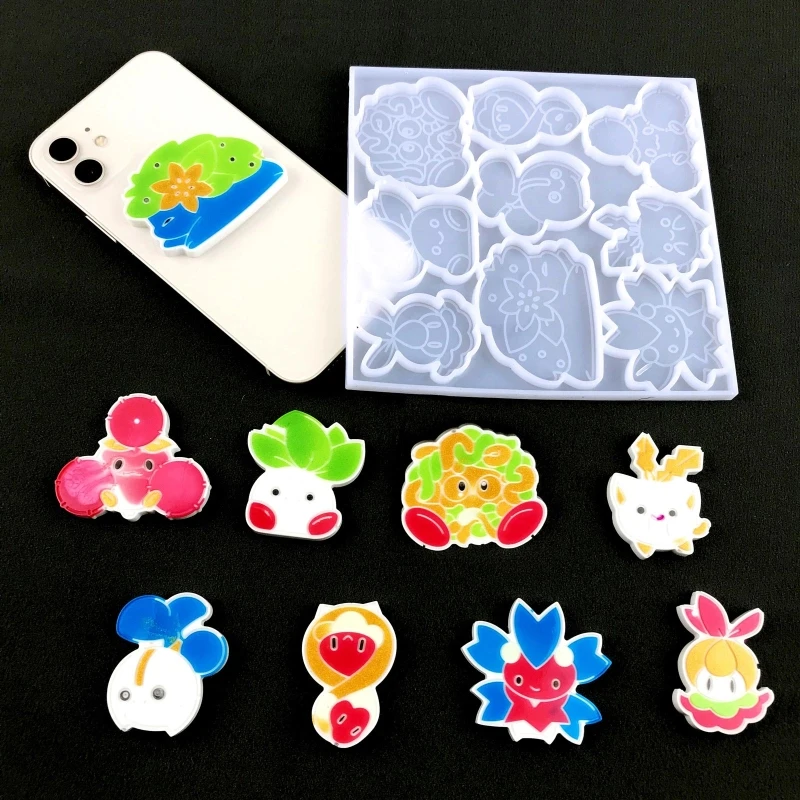 

652F Phone Grip Silicone Resin Mold Baby Cartoon Animals Holder Stand Casting Molds for DIY Crafts Jewelry Making Supplies