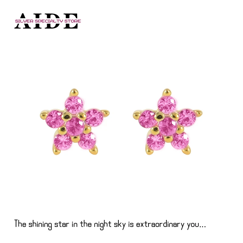 

AIDE 925 Sterling Silver Pink Zircon Hoops Earrings For Women 2021 Jewelry Enamel Piercing Earings Gift Boucle Oreille Femme CZ