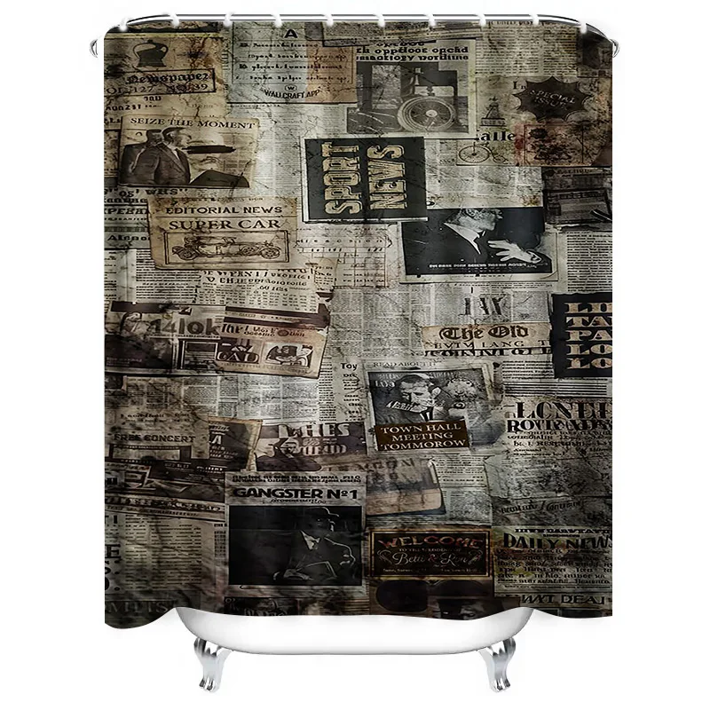 Винтажный газетный коллаж дизайн водонепроницаемая занавеска для душа