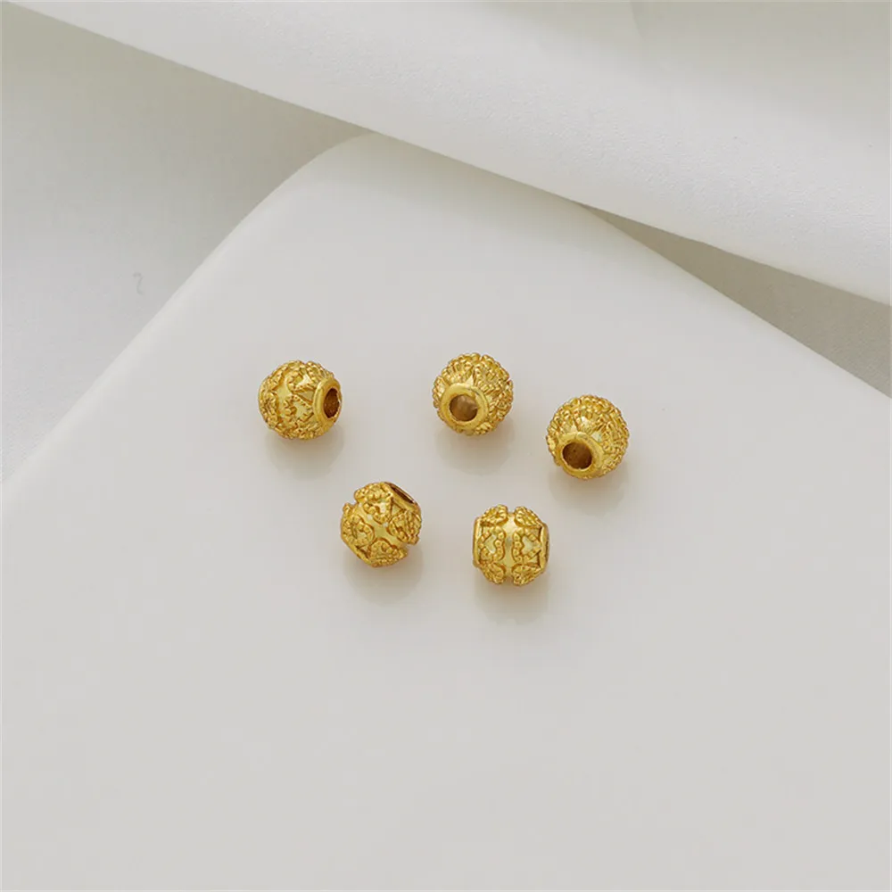 

10pcs 18K dumb gold ancient method gold love pattern peach heart ball 7mm round bead chain separated beads diy accessories loose