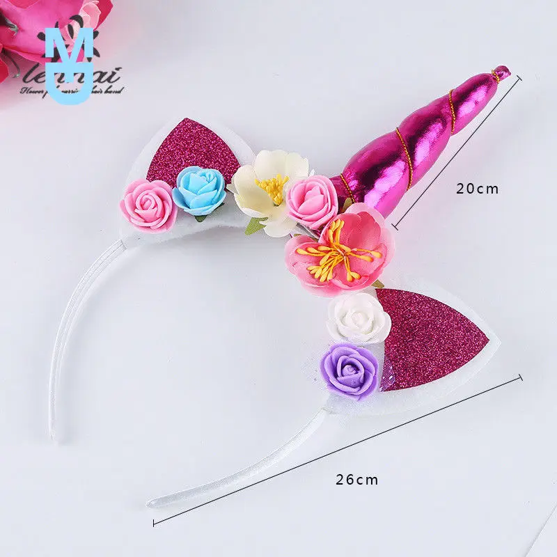 

New 2022 Brand Fashion Sweet Lovely Magical Cartoon Horn Floral Head Party Kid Headband Fancy Dress Decorative