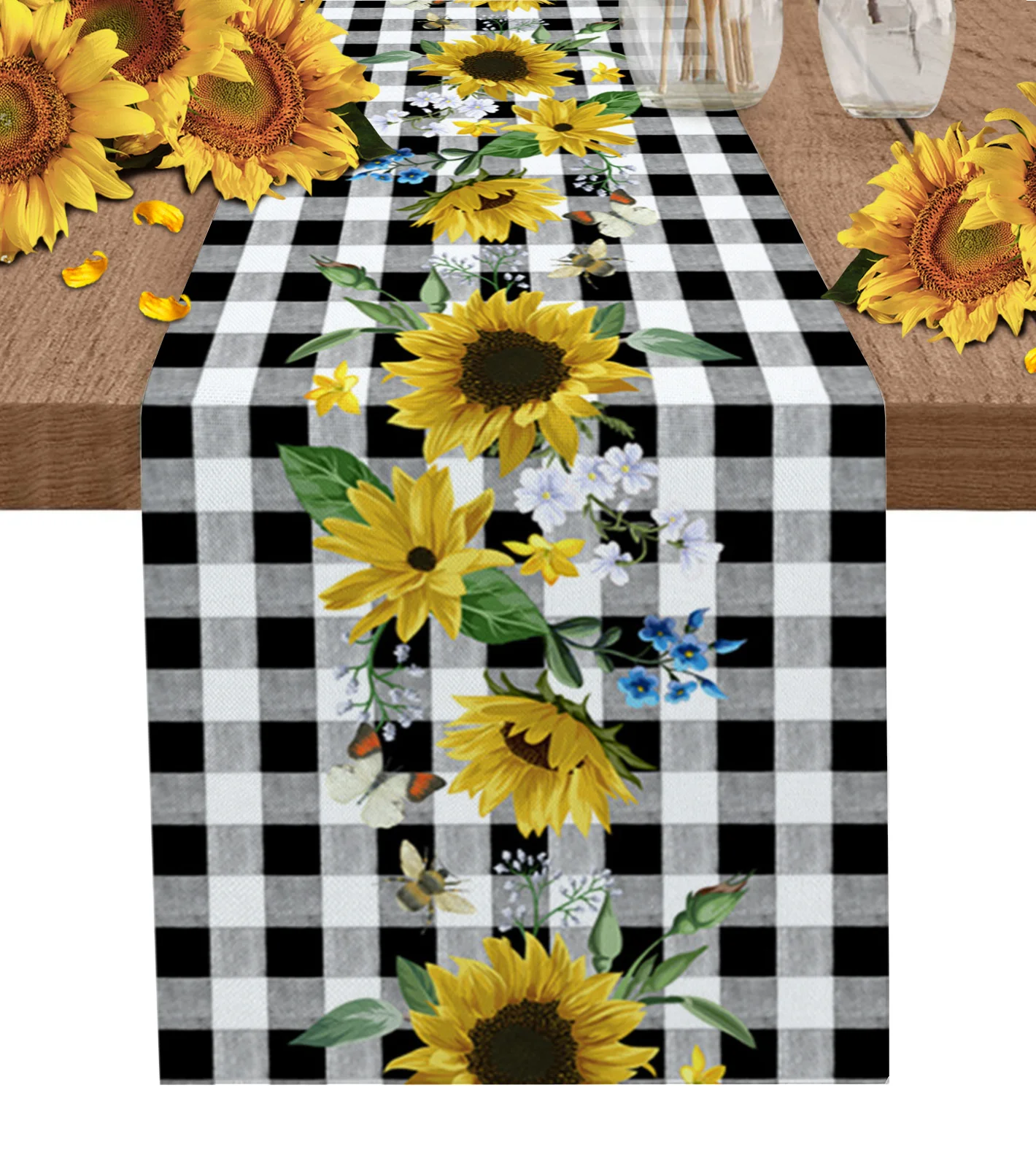 

Летняя подсолнуховая Цветочная клетчатая настольная дорожка Роскошный домашний обеденный стол журнальный столик праздничный свадебный Д...
