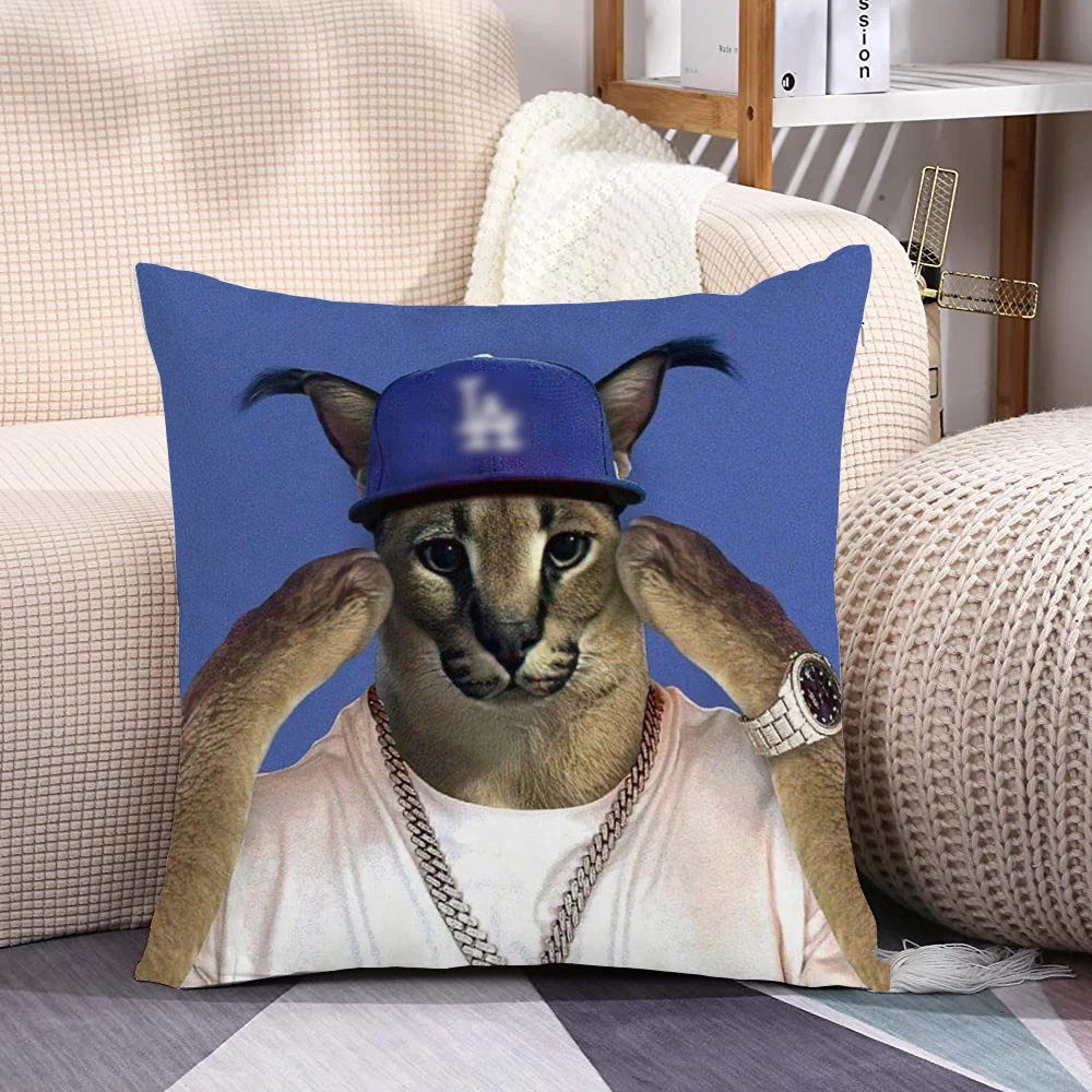 Big Floppa Meme Cat Pillowcase Short Plush Throw Pillow Case Cushion Cover Funny Kawaii Living Room Chiar Sofa Decor 18x18in