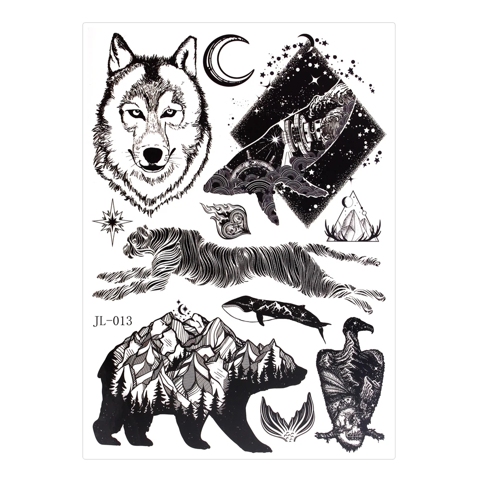 Водостойкая тату-наклейка тату с животными мужской лес Росомаха тигр медведь Кит