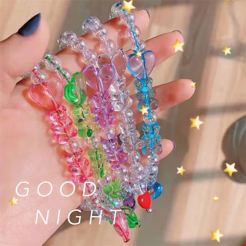 

Candy Colors Heart Beaded Mobile Phone Chain Women Fashion Creative Key Pendant Anti-Lost Lanyard For Phone Case Charm Jewelry