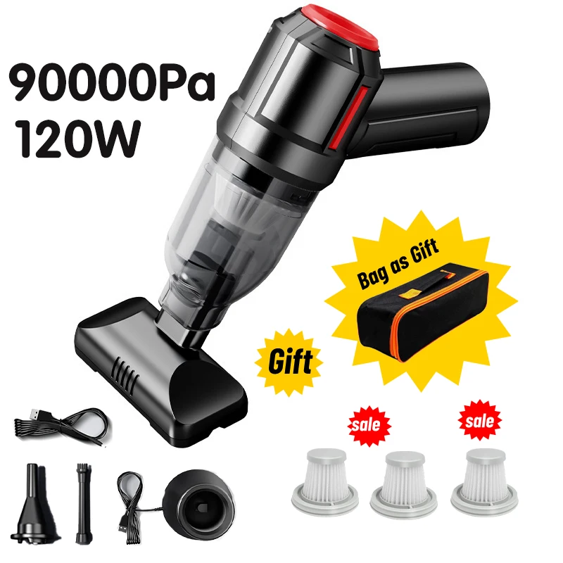 

90000Pa Wireless Car Vacuum Cleaner Cyclone Suction 3 In1 Portable Cordless Handheld Auto Hand Vacum Cleaners for Car&Home