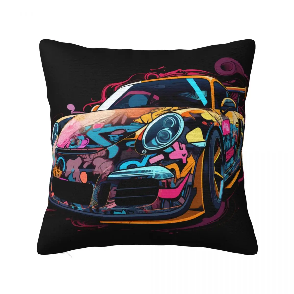 

Classic Sports Car Pillow Case Graffiti Cartoon Funny Polyester Pillowcase Travel Zipper Summer Cover