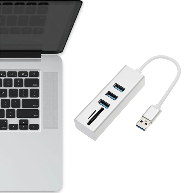 

5-In-1 Aluminum Alloy 3 Ports USB 3.0 Hub TF Memory Card Reader Combo 5Gbps Universal for PC Laptop Computer Portable