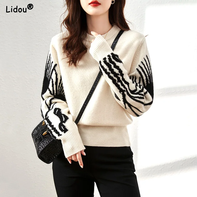 

Women's Clothing 2022 Round Neck Geometric Graphic Patchwork Loose Autumn Winter Thick Sweaters Bottoming Pullovers Screw Thread