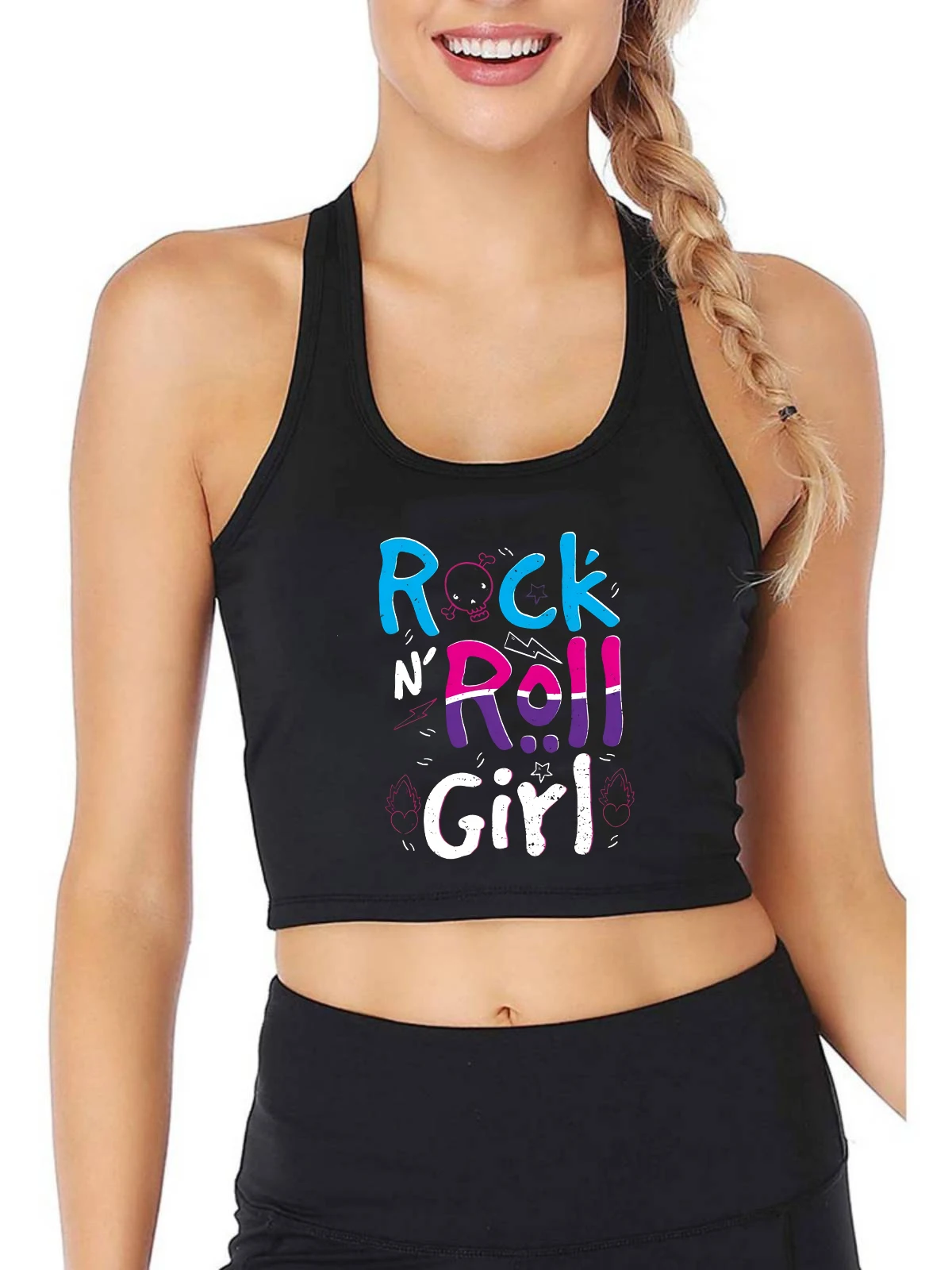 

Кроп-топ Rock N Roll Girl с музыкальным принтом, Воздухопроницаемый облегающий модный пикантный Топ для музыкальных энтузиастов, летняя майка