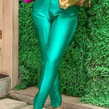 Pantalones verdes elegantes para mujer, pantalón delgado de cintura alta con cremallera, brillante, Moda Africana, informal, para oficina y negocios, Primavera