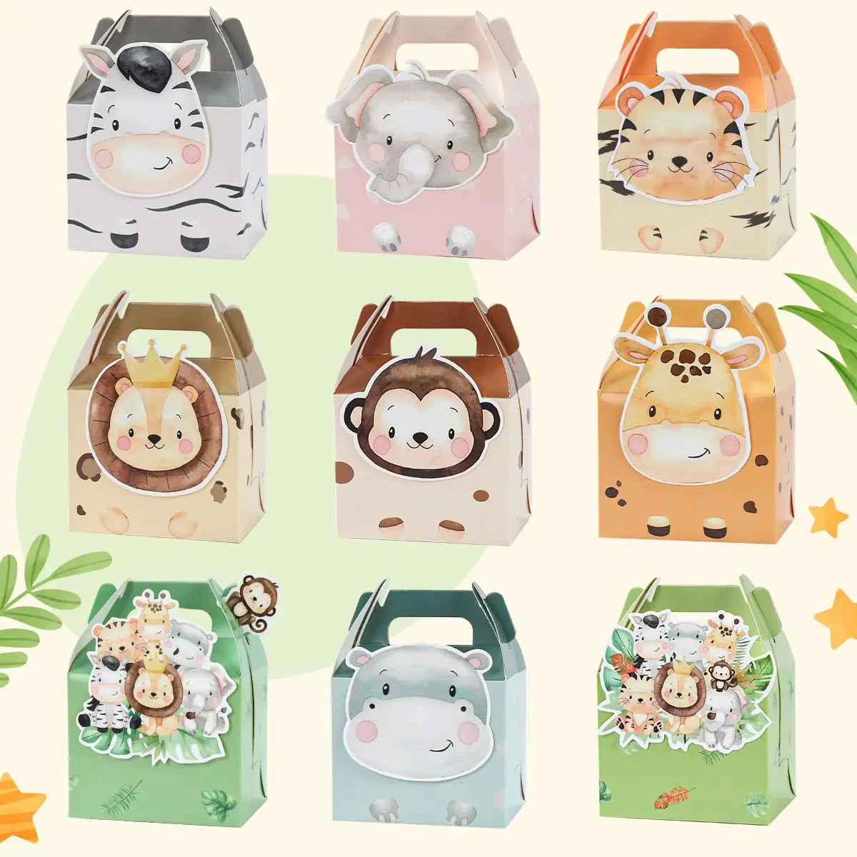 

Jungle Safari Animals Candy Boxes Gift Bag Birthday Party Decoration Kids Gift Packaging Box Wild One Baby Shower Supplies