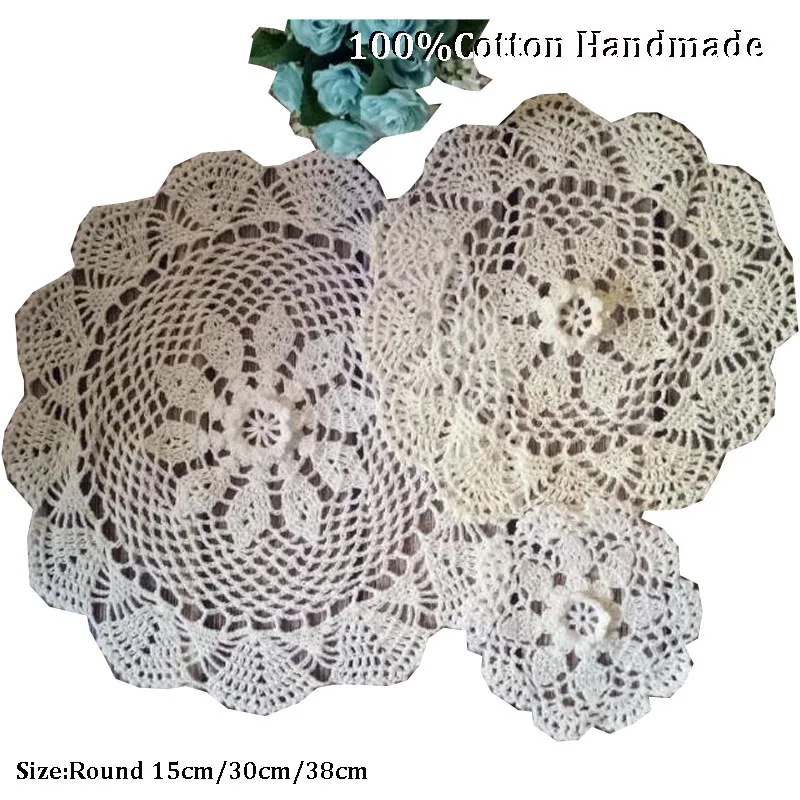 

Круглая вязаная салфетка из хлопка 3D цветок