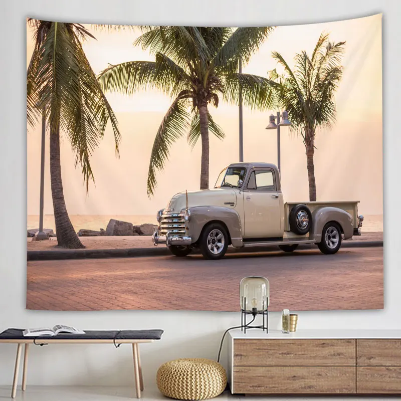 

Тропическое дерево, пляж, автомобиль, гобелен, настенный Декор для дома, гостиной, эстетичный гобелен, Красивое Одеяло