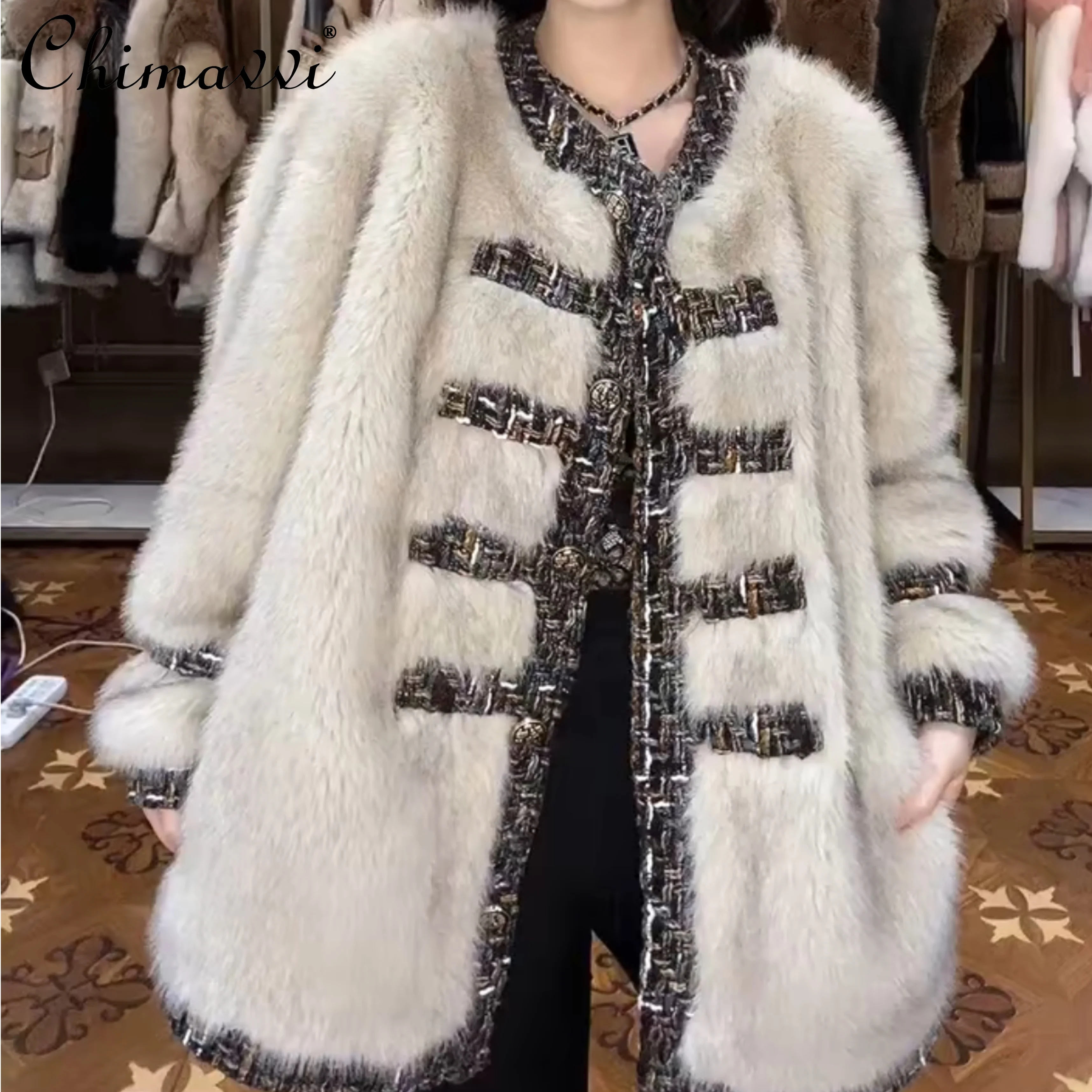 Fashion Fur Coats 2022 New Winter Coat Women High-End Long-Sleeved Toka Double Face Wool Leather Warm Mid-Length Casual Jacket
