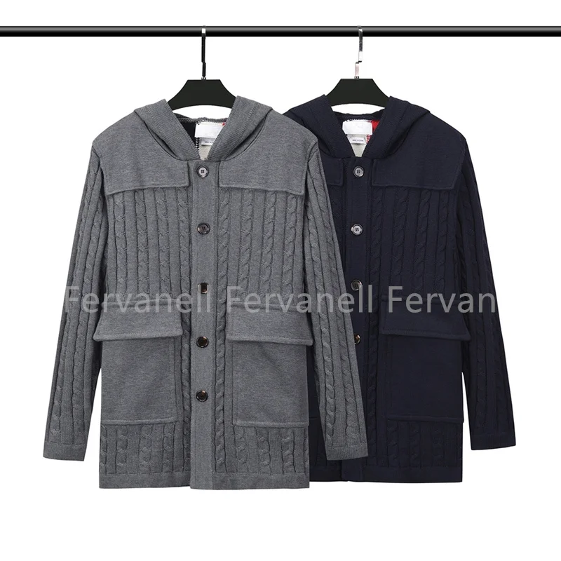 

Men's Wool Coat New Style Knitting Wool Patchwork Men Jacket Twist Back 3 Bar Fashion Coat X-long Men Quality Luxury Blends Men