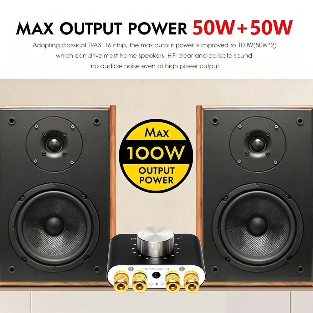 Фото Цифровой усилитель мощности TPA3116 Bluetooth 5.0 X25 50W×2 2.0CH Mini HIFI Stereo Audio AMP DC12-24V для настольных колонок и аудиоресиверов №5