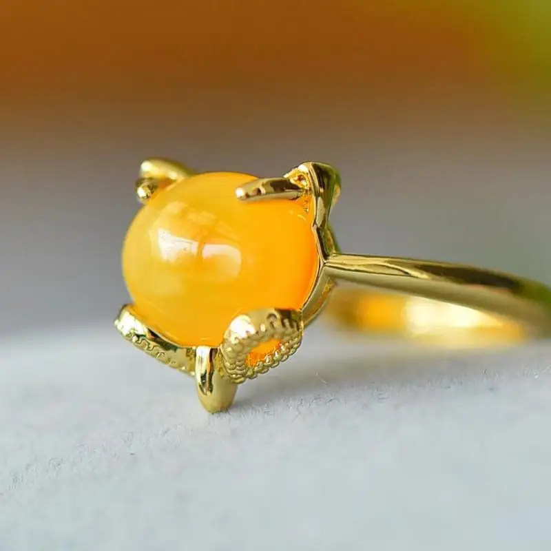 

Genuine Baltic Ambers Fox Ring Adjustable Women Healing Gemstone Fine Jewelry Natural Amber Gold Fox Rings Girlfriend Mom Gifts