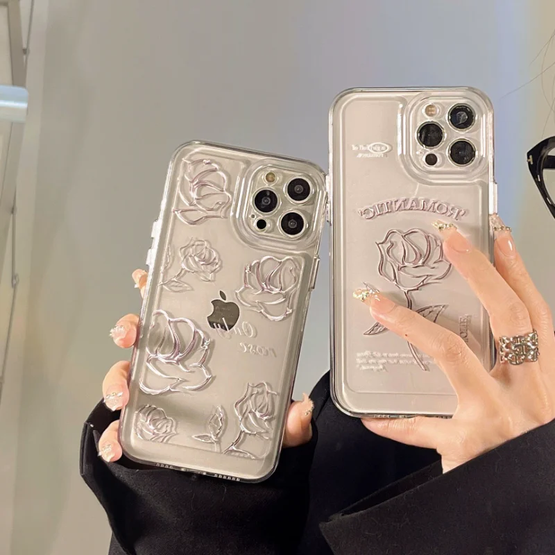 

Luxury Transparent Rose Phone Case Cover for IPhone 7 8 14 Plus 11 12 13 14 Pro X XR XS Max Shockproof Cases for IPhone 14 Case