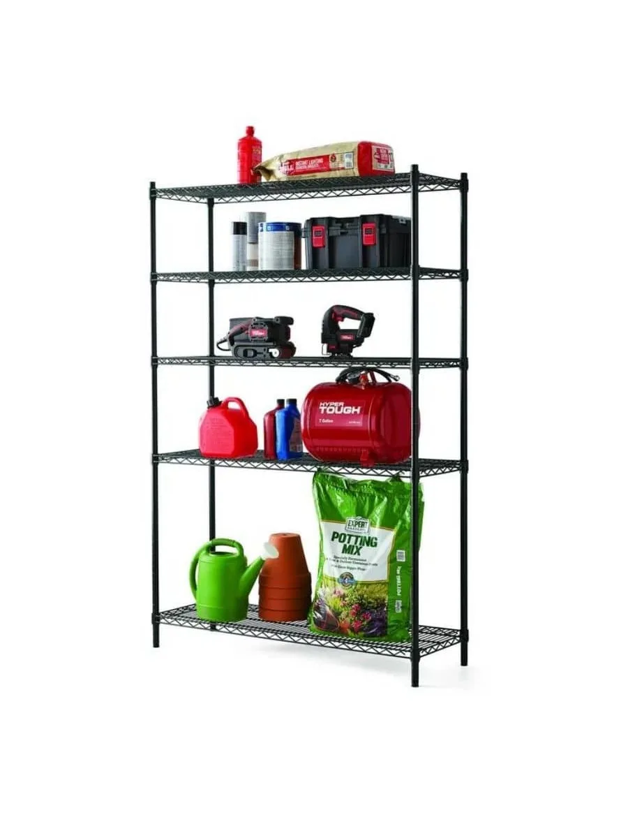 

Heavy Duty 5 Tier Wire Shelf, Black, 3000 lb Capacity
