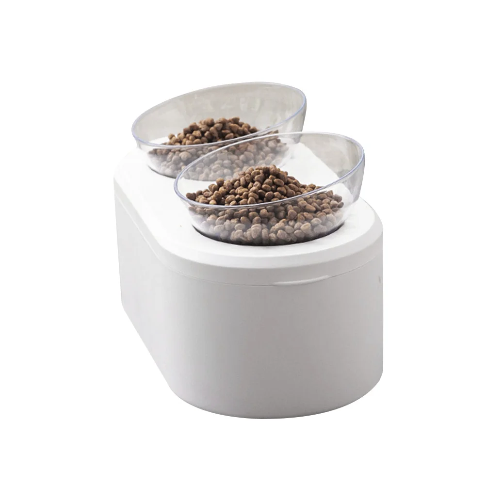 

Oblique Mouth Cat Food Bowl Adjustable Pet Dish Food Water Feeding Bowls Pet Supplies (White)