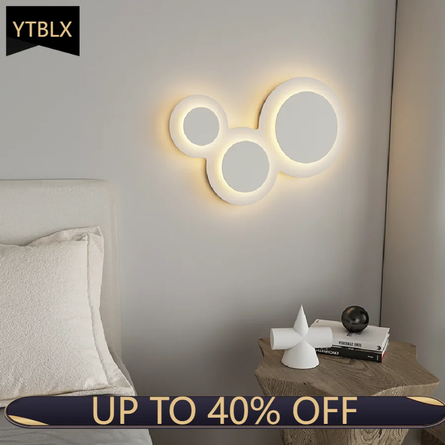 

Круглая Белая настенная лампа IWP в скандинавском стиле, креативный минималистичный светильник для комнатной спальни, гостиной, коридора, де...