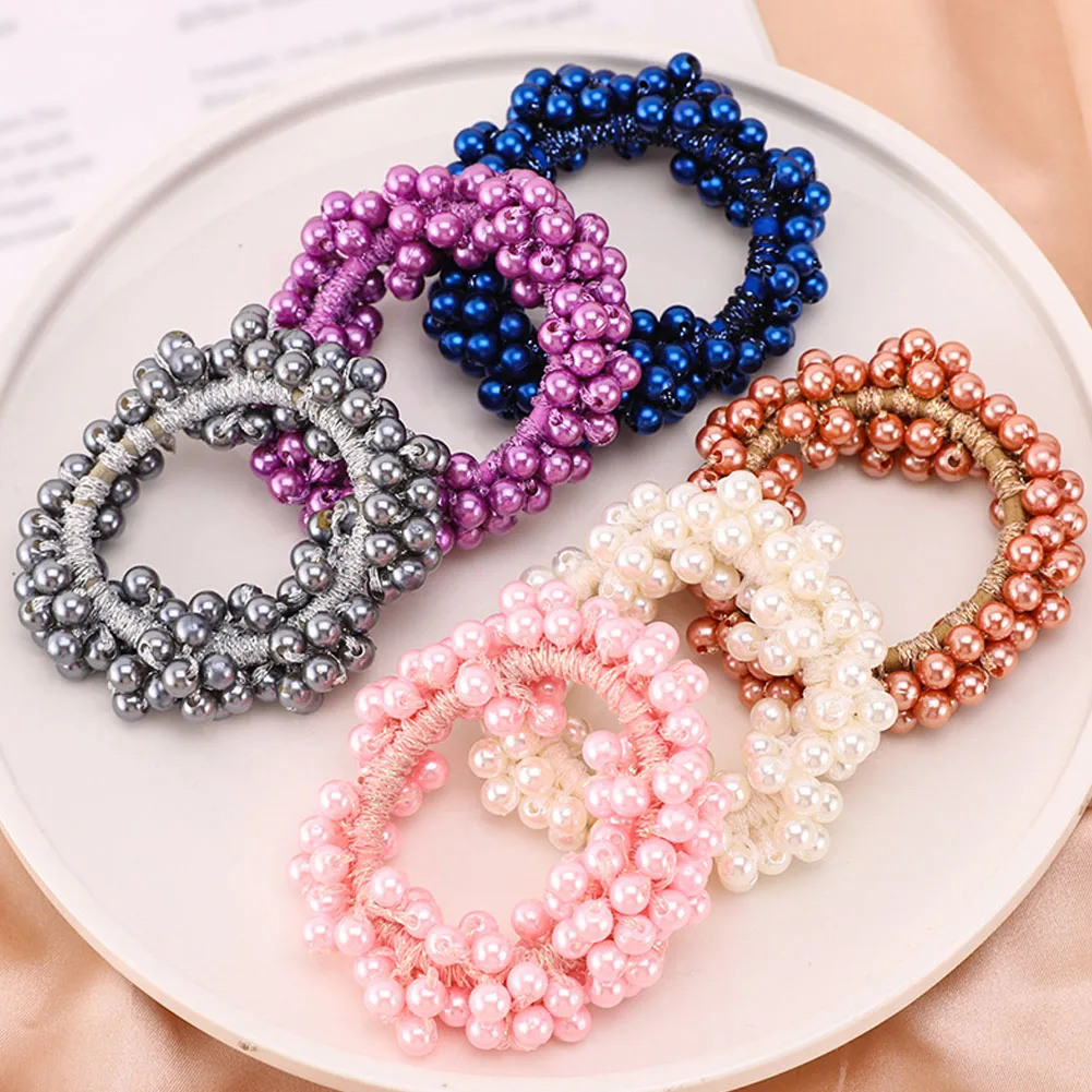 

New Woman Elegant Pearl Hair Ties Korean Hairband Scrunchies Girls Ponytail Holders Rubber Hair Accessories Elastic Hair Band