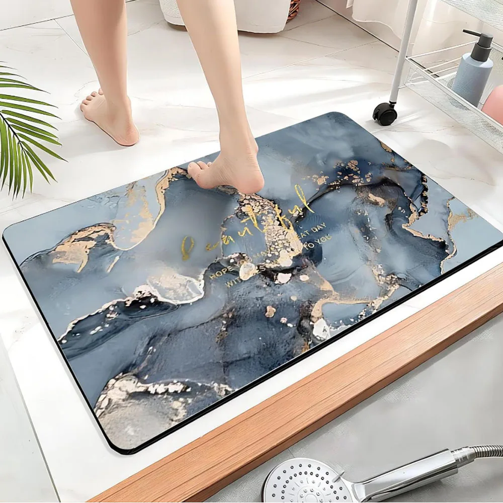 

Light luxury soft diatomite bathroom carpet mat modern cyan marble minimalist design absorbent fast drying non-slip diatomite
