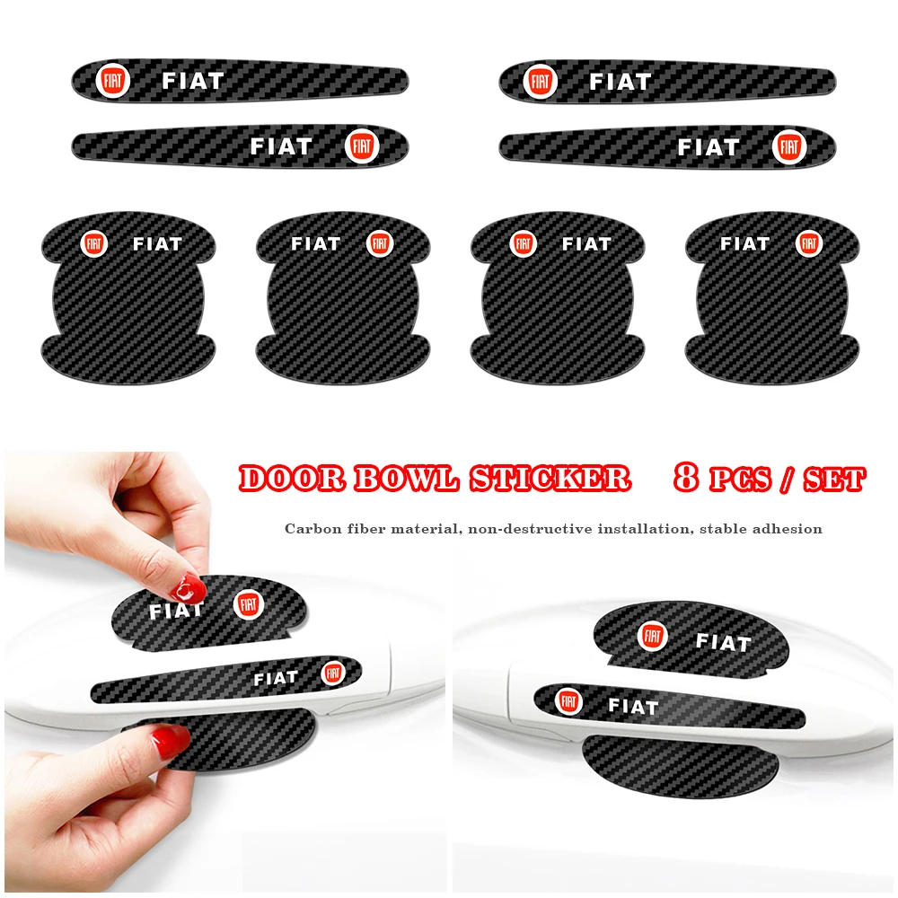 

8pcs/set Car Door Sticker Carbon Fiber Anti-Scratch Cover Handle Handle Auto Accessories For Fiat Panda Bravo Punto Linea Croma